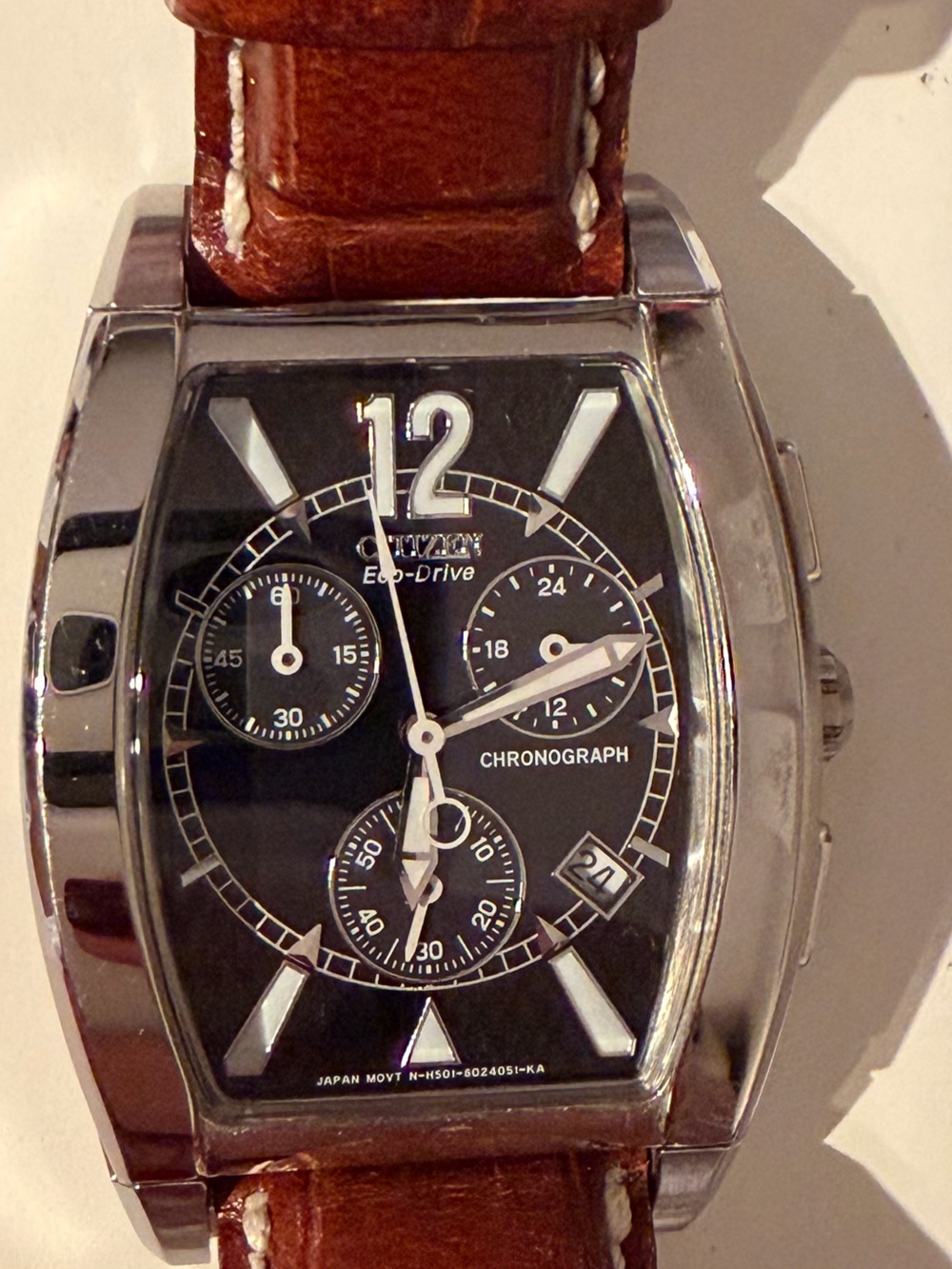 Citizen Chronograph Watch Black Dial with Brown Leather Strap